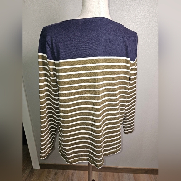 Talbots Color Block Striped Sweater Top 100% Cotton Long Sleeve Boat Neck Size L - Picture 6 of 13